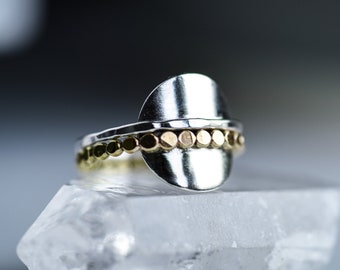 Saturn Silver and Gold Ring, Universe Ring, Circle Ring, Sterling Silver Gold Filled, Space Jewelry, Planet Ring