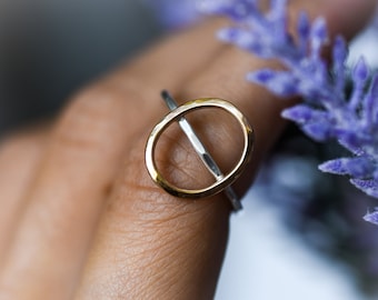 Circle Silver Gold Ring, Universe Ring, Oval Ring, Minimalist, Sterling Silver Gold Filled, Space Jewelry, Planet Ring