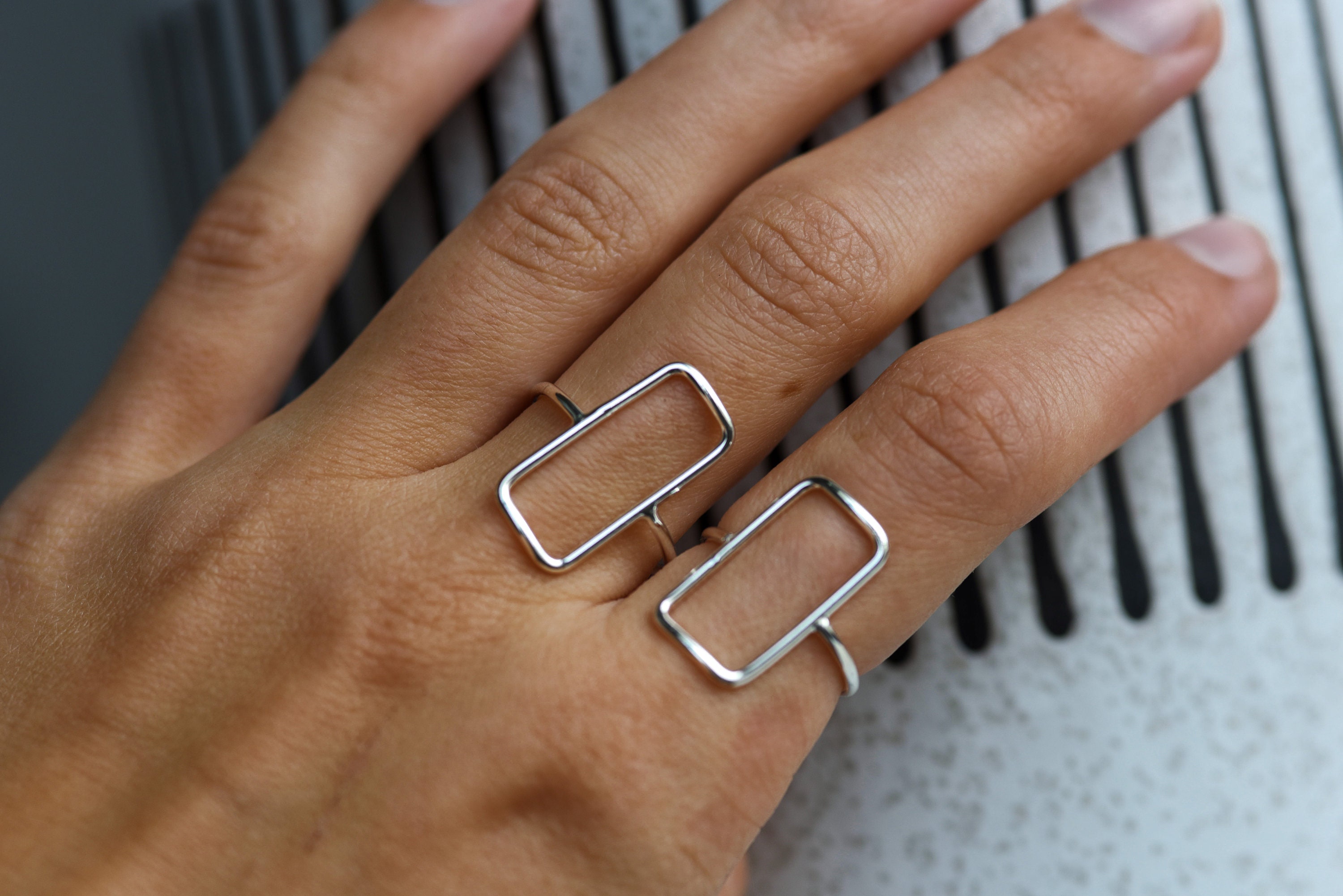 Bra Rectangle Ring Rectangle Ring, Geometric Ring, Open Square Ring, Shape Wire Jewelry ...