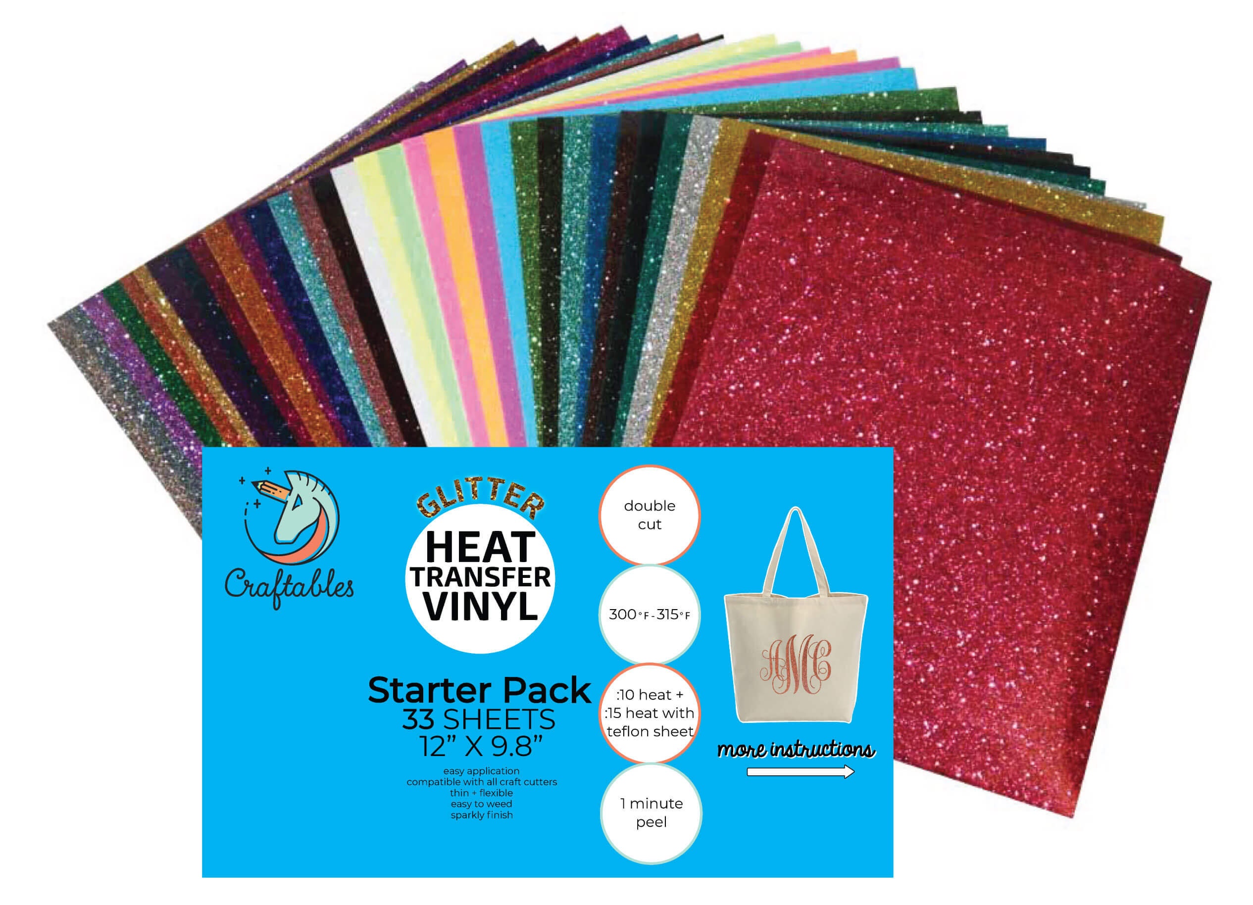 Glitter Iron on Vinyl Complete Starter Pack 33 Sheets Etsy Ireland