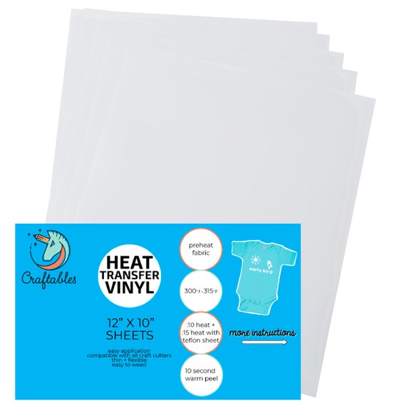 Craftables White Heat Transfer Vinyl HTV 5 Sheets for 