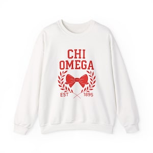Chi Omega Sweatshirt |Red Bow Sorority Crewneck | Chi Omega Coquette Greek Life Shirt | EST 1895 Sorority Apparel