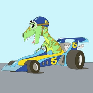 Racer Rex ~ Carro de corrida ~ Grande Prêmio ~ Carros ~ Dinossauros ~ Arte divertida ~ Série