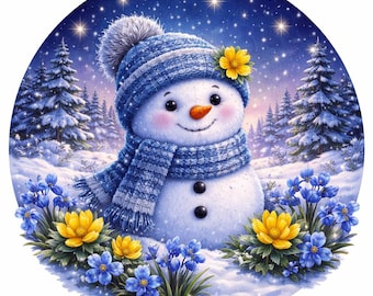 Frosty Friend enjoying the snow round aluminum sign