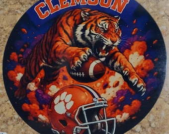 Pouncing Tiger Round Aluminum Football Sign.