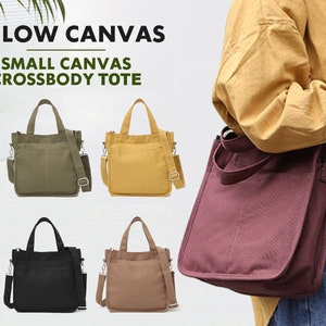 Jeelow Small 16oz Canvas Tote Crossbody Bags Purse Handbag For Women Adjustable Strap Front Pockets Zipper Closure