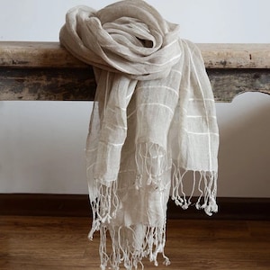 Jeelow 100% Linen Lightweight Summer Scarf Scarfs Scarves Shawl For Men And Women Stripes image 1