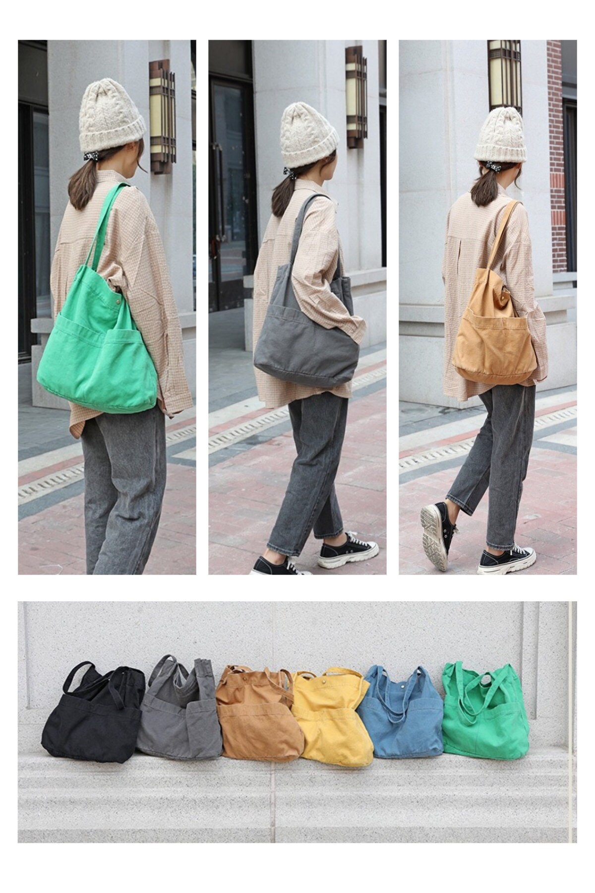 Jeelow Soft Slouchy Style Canvas Tote Handbag Shoulder Bucket Bag Pur…