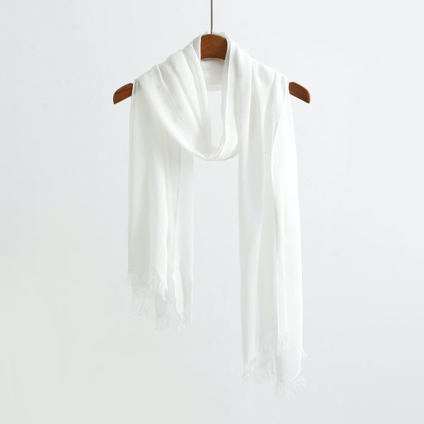 Jeelow White Lightweight 100% Bamboo Fiber Or Modal Scarves Fashion Light Shawl Beach Wrap DIY Tie Dye For Men & Women