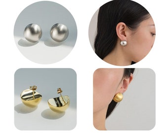Gold & Silver Half-Moon Ear Studs - 0.55" Diameter - Minimalist Chic
