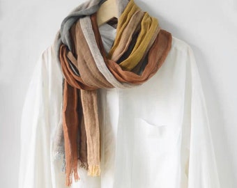 Jeelow Linen Or Cotton Lightweight Summer Scarf Scarfs Scarves Shawl For Men And Women Stripes