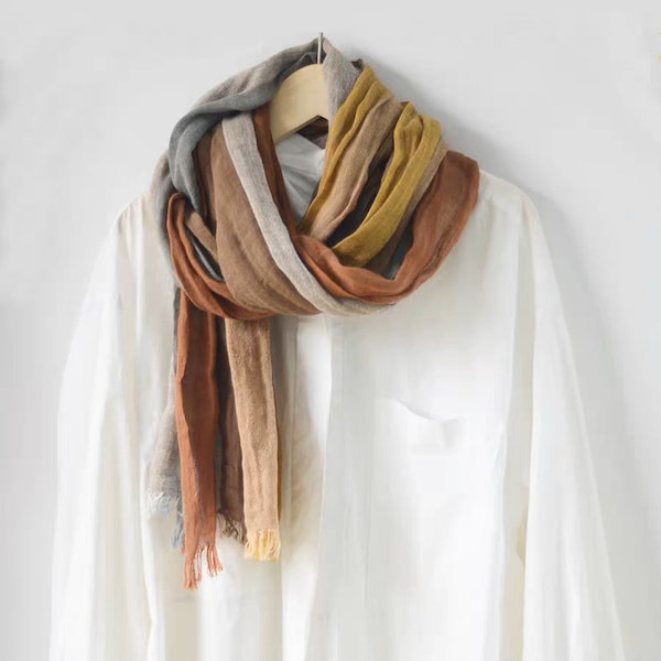 Jeelow Linen Or Cotton Lightweight Summer Scarf Scarfs Scarves Shawl For Men And Women Stripes