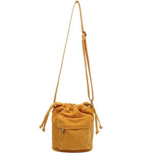 Jeelow Small Mini Drawstring Canvas Tote Bucket Crossbody Cellphone Purses For Women Yellow