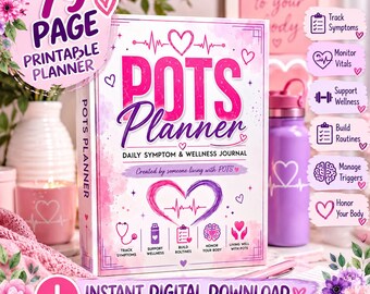POTS Planner Printable, Dysautonomia Symptom Tracker, Heart Rate & Blood Pressure Log, 79 Page Medical Binder PDF, Heath Tracker, Chronic