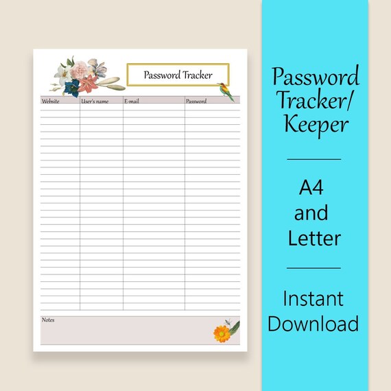 password tracker keeper printable password sheet for login etsy password sheet