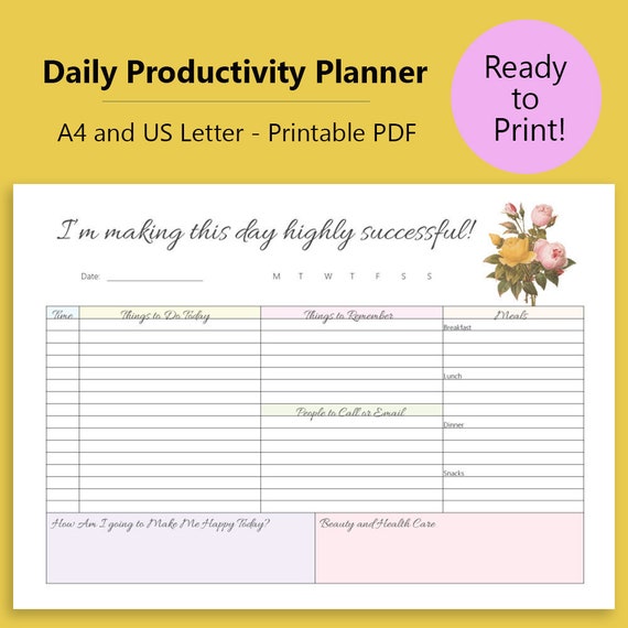 daily planner printable productivity hourly organizer etsy making a daily schedule