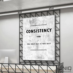 Consistency Definition White Motivational Wall Canvas Art Office Decor Entrepreneur Quote