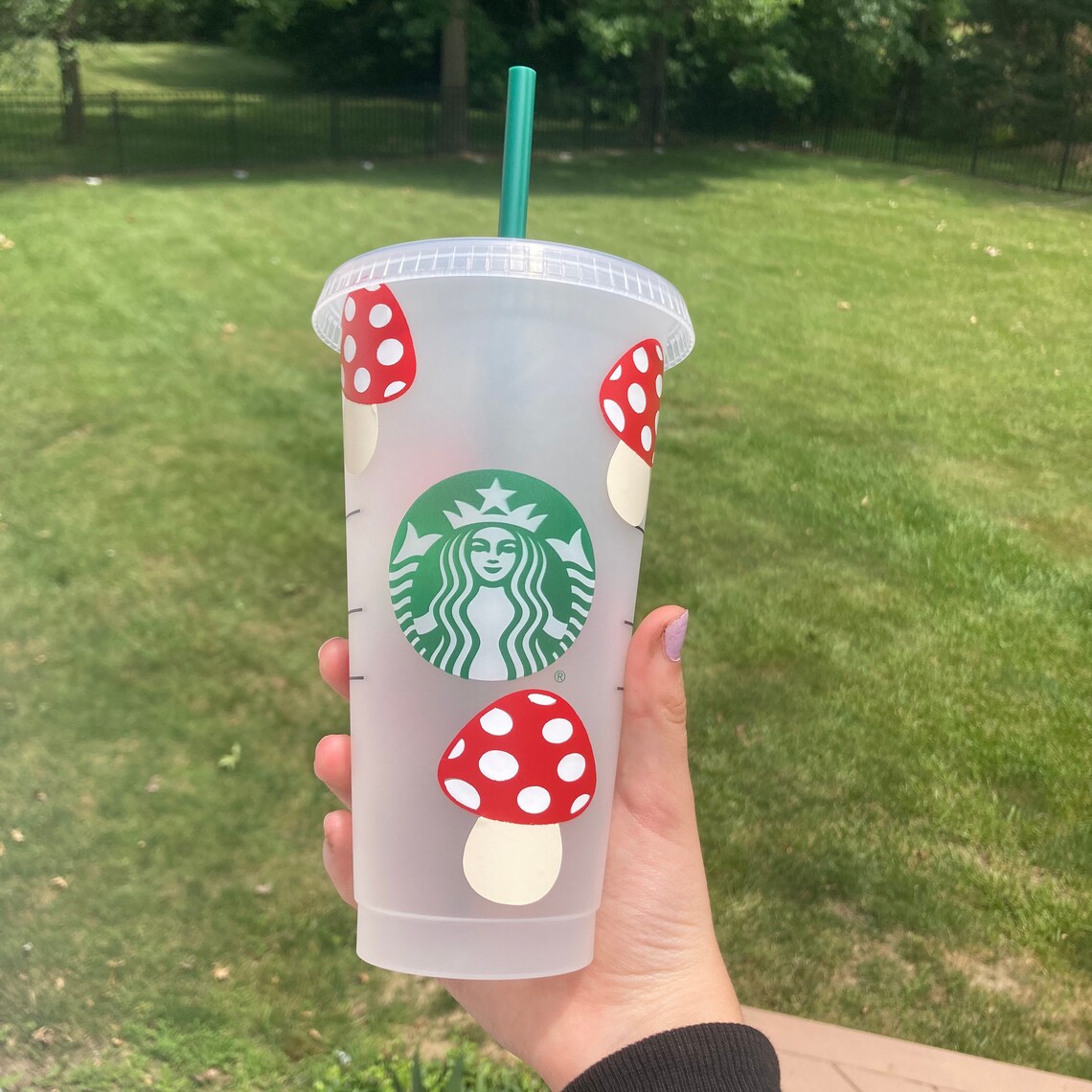 Mushroom Starbucks Cold Cup Mushroom Tumbler Garden Etsy