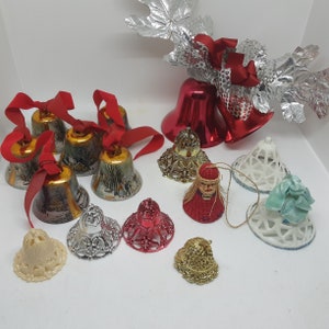 Red 10”Flat Plastic Hanging Christmas Bell W Bow, Glittery & Candles On  Front