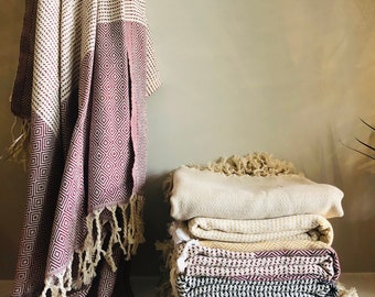 Nordic Series Natural Cotton Towels 100x180cm (39"x71") also as a blanket. Hand-loomed gift!