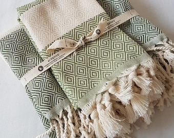 Towel Set of 2. Hand Loomed Turkish Towels bath, beach, spa towels. 100x180cm (39"x71"). 100% Natural cotton gift idea!