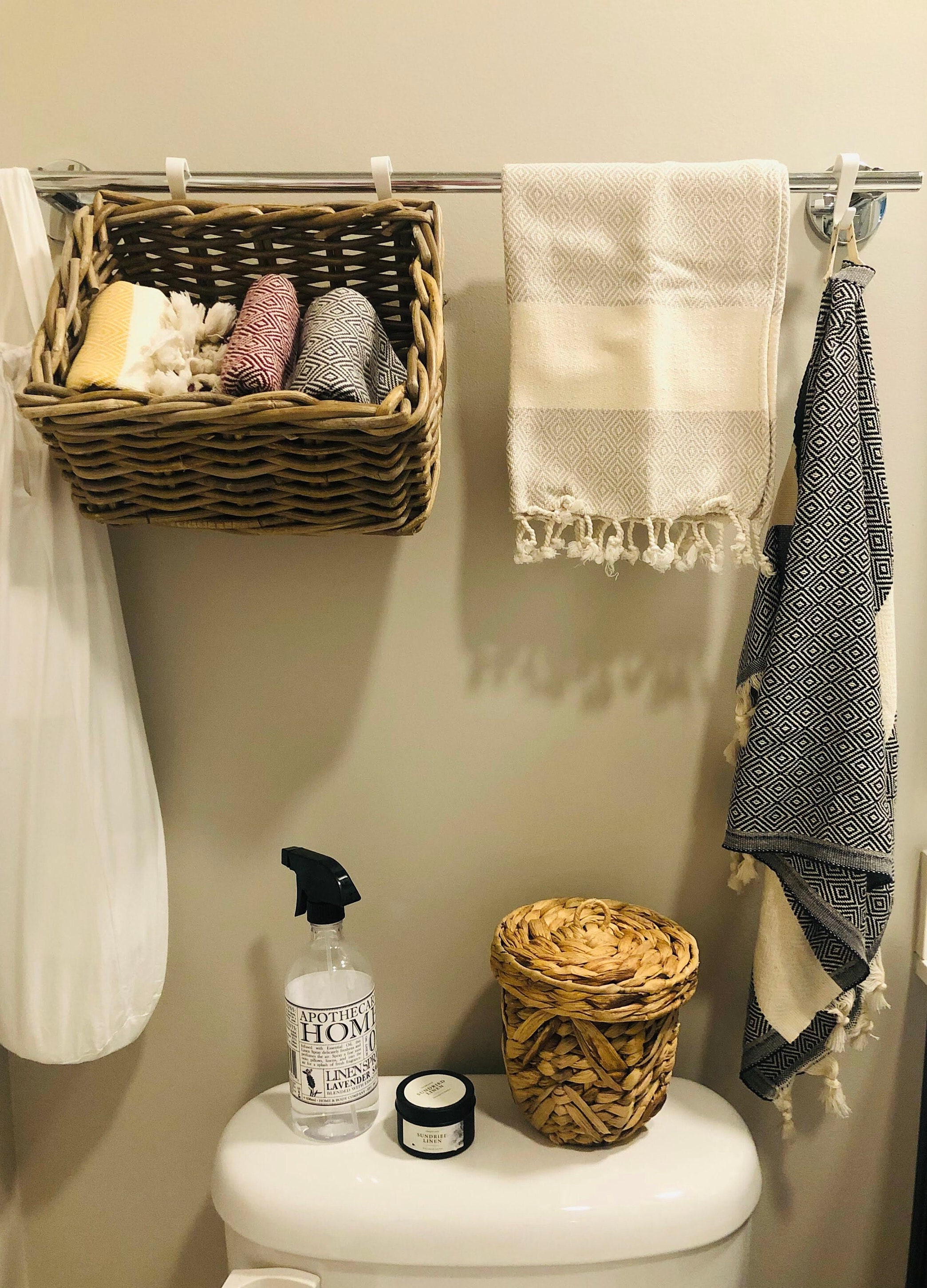 Towel Storage  Bathroom hand towels display, Hand towels bathroom, Towel  basket bathroom