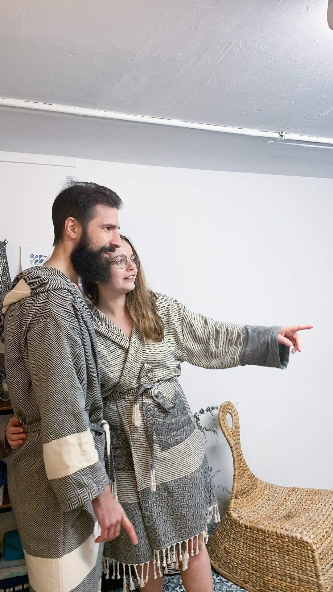 Couple Robe Sets Nordic Series Bathrobes Hand Loomed, 100 Cotton, Eco