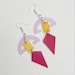Gorgeous Eighties 80s Retro Statement Bold Geometric Earrings Pierced Ears Fish Hook Dangly Block Colour Lilac Yellow Wine Red Vintage