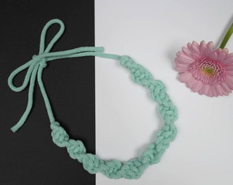 Macrame Necklace Spearmint Mint Ice Blue Baby Handmade Gift For Her Soft Bobbiny Cotton Rope Material Boho Hippy Lagenlook Layers Layer