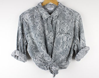 Grey Vintage Long Sleeve Button Up Shirt Shacket, Original Length, Women, All Gender, XL/2X