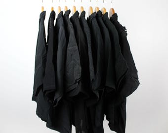 Mystery Cropped Black Vintage Button Up Blouse Reworked, Basics, Goth, Grunge, Staple, Neutral, Women