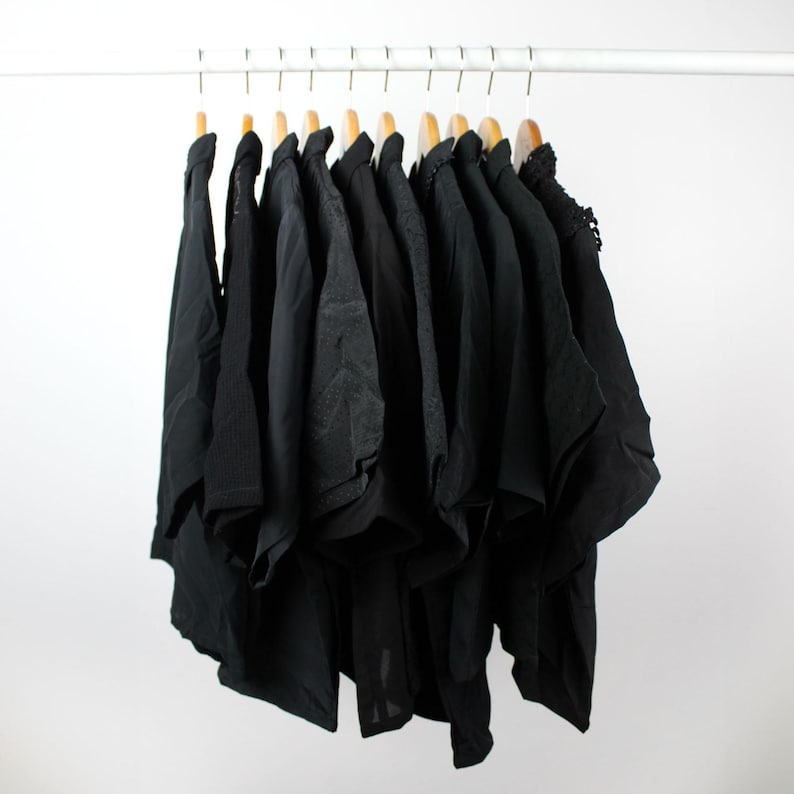 Mystery Cropped Black Vintage Button Up Blouse Reworked, Basics, Goth, Grunge, Staple, Neutral, Women image 1