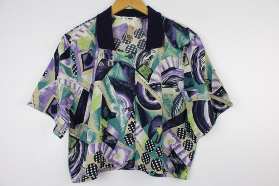 Reworked Vintage Cropped Short Sleeve Button Up S… - image 1