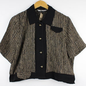 Striped Reworked Vintage Cropped Short Sleeve Button Up Shirt Blouse