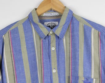 Vintage 90s Cotton Vertical Striped Button Up Shirt, Dockers Size Large