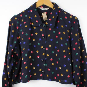 Multi Farbe abgeschnitten Vintage Langarm Button Up Shirt Bluse