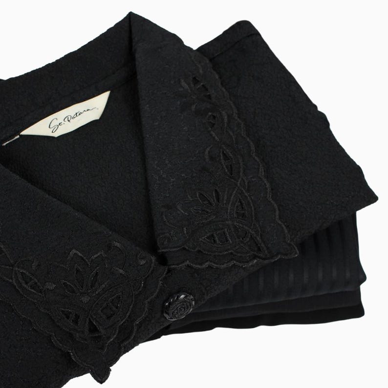 Mystery Cropped Black Vintage Button Up Blouse Reworked, Basics, Goth, Grunge, Staple, Neutral, Women image 3