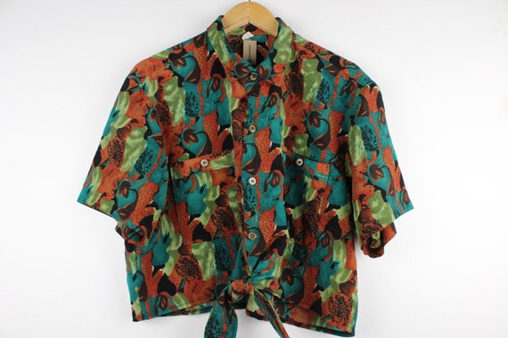 Tropical Pattern Reworked Vintage Button Up Blous… - image 1