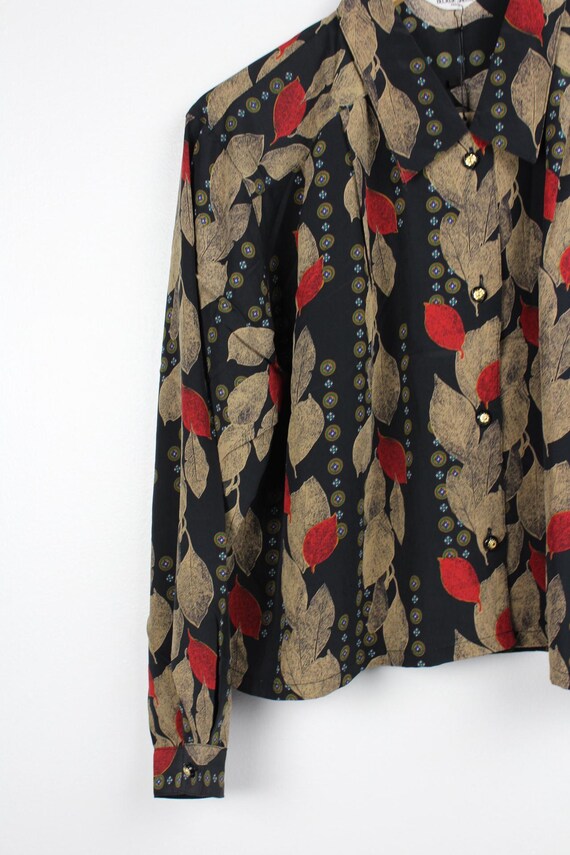 Leaf Pattern Reworked Vintage Button Up Blouse - … - image 4