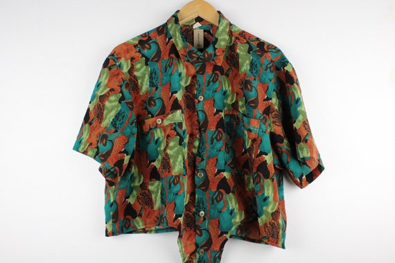 Tropical Pattern Reworked Vintage Button Up Blous… - image 2