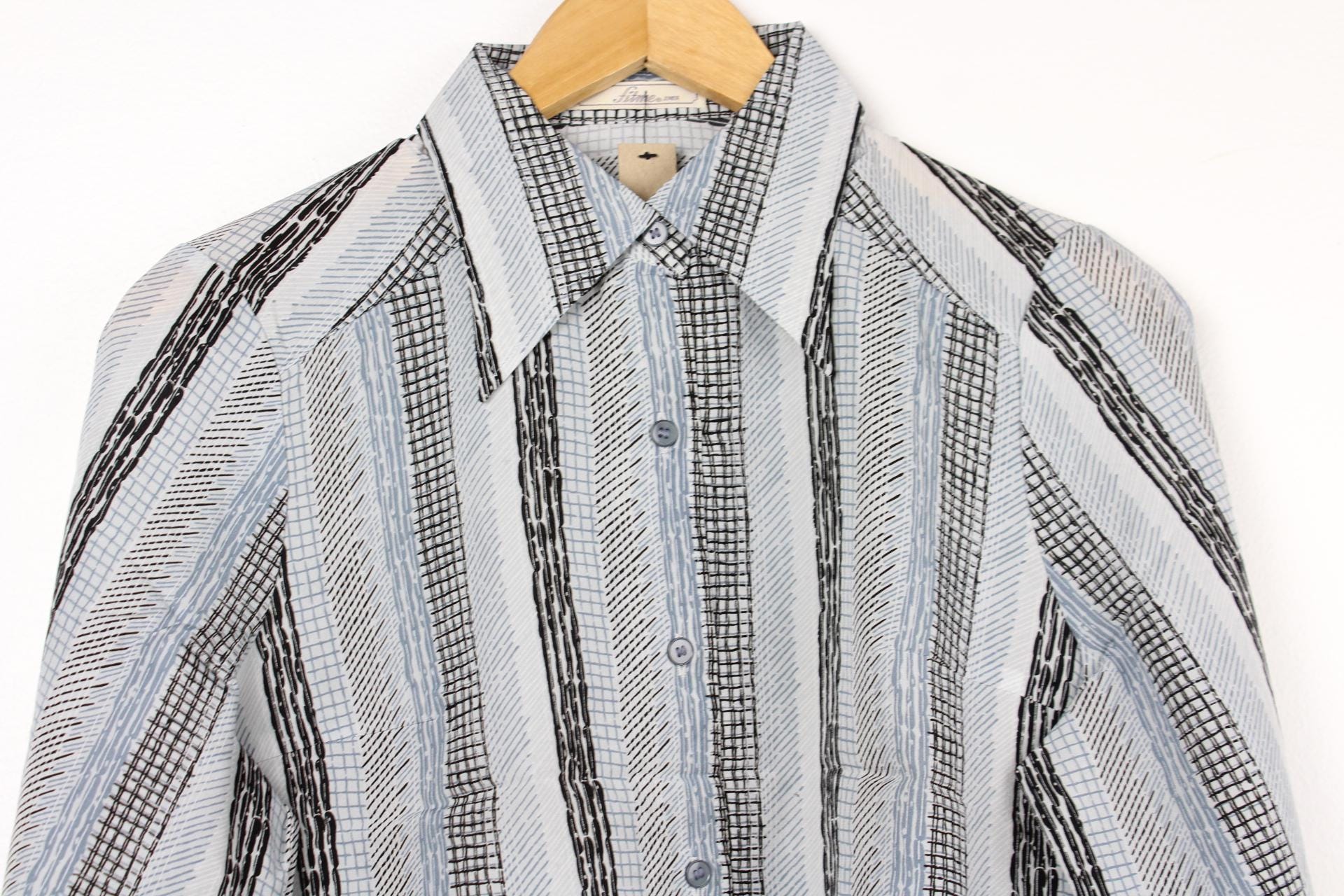 Abstract Stripes Long Sleeve Vintage Button Up Shirt Blouse, Retro Funky Uni 90s
