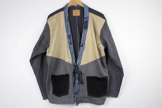 Upcycled Patchwork Denim Jacket, Kimono Style Tie… - image 2