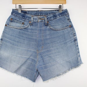 Upcycled Vintage Denim Shorts, High Waisted, Cut Offs, 90&#39;s, 30&quot; Waist, Reworked