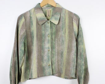 Sage Green Cropped Long Sleeve Button Up Blouse Reworked