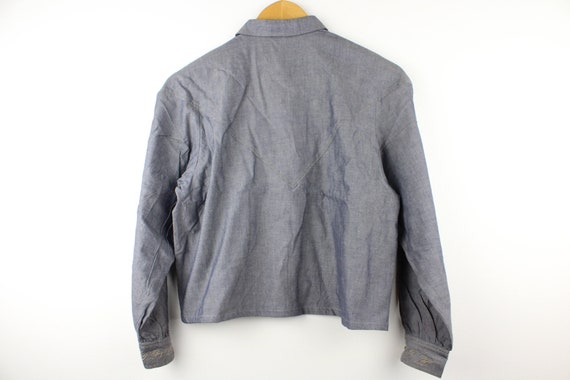 Grey Cropped Vintage Long Sleeve Button Up Blouse… - image 5
