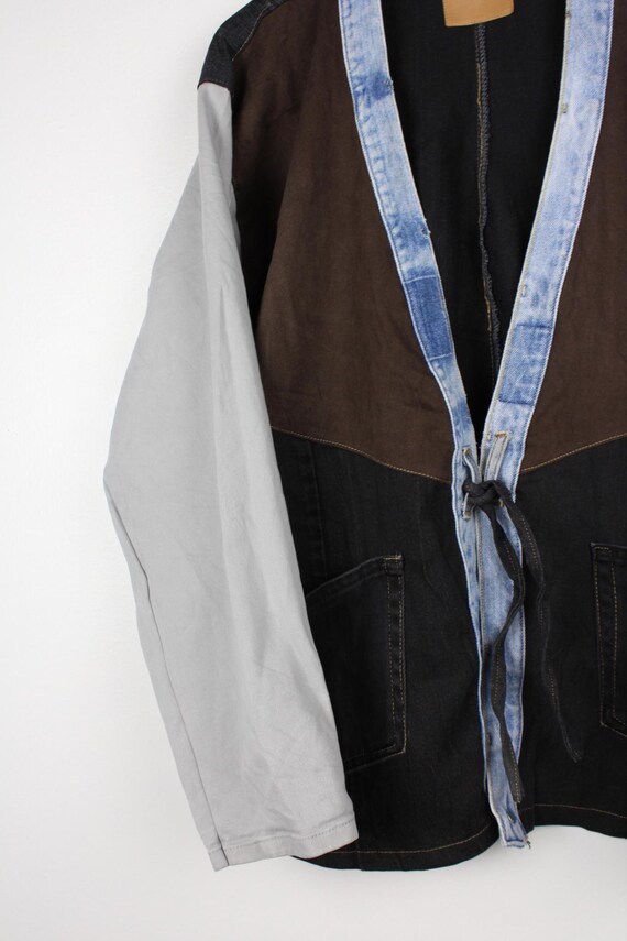 Upcycled Patchwork Denim Jacket with Tie Front, U… - image 4