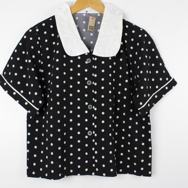 Camicia a maniche corte vintage con bottoni e pois bianchi e neri
