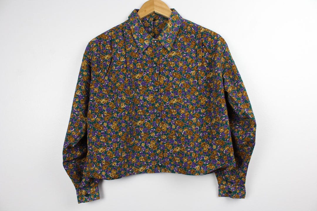 Floral Pattern Reworked Vintage Button up Shirt - Cropped Long Sleeve ...