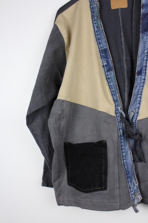 Upcycled Patchwork Denim Jacket, Kimono Style Tie… - image 6