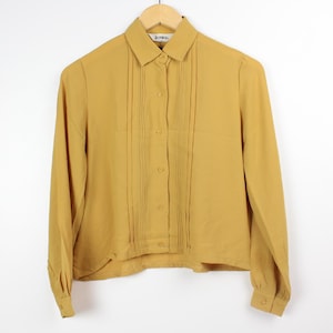 Mustard Yellow Cropped Vintage Long Sleeve Button Up Shirt Blouse